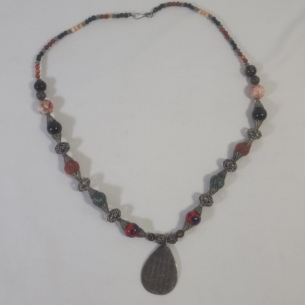 Moroccan Vintage Islamic Berber Amulet Filgree Beaded Pendant Necklace